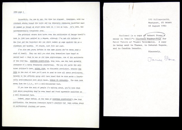 Unpublished Typescript about Orwell and Nineteen Eighty-Four (1984)