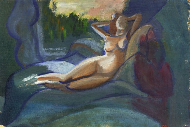 Reclining Nude On Bed Before Open Window